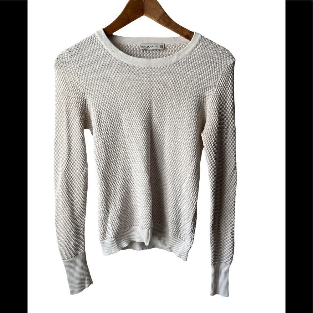 𝅺ZARA white/cream scoop neck long sleeve textured sweater